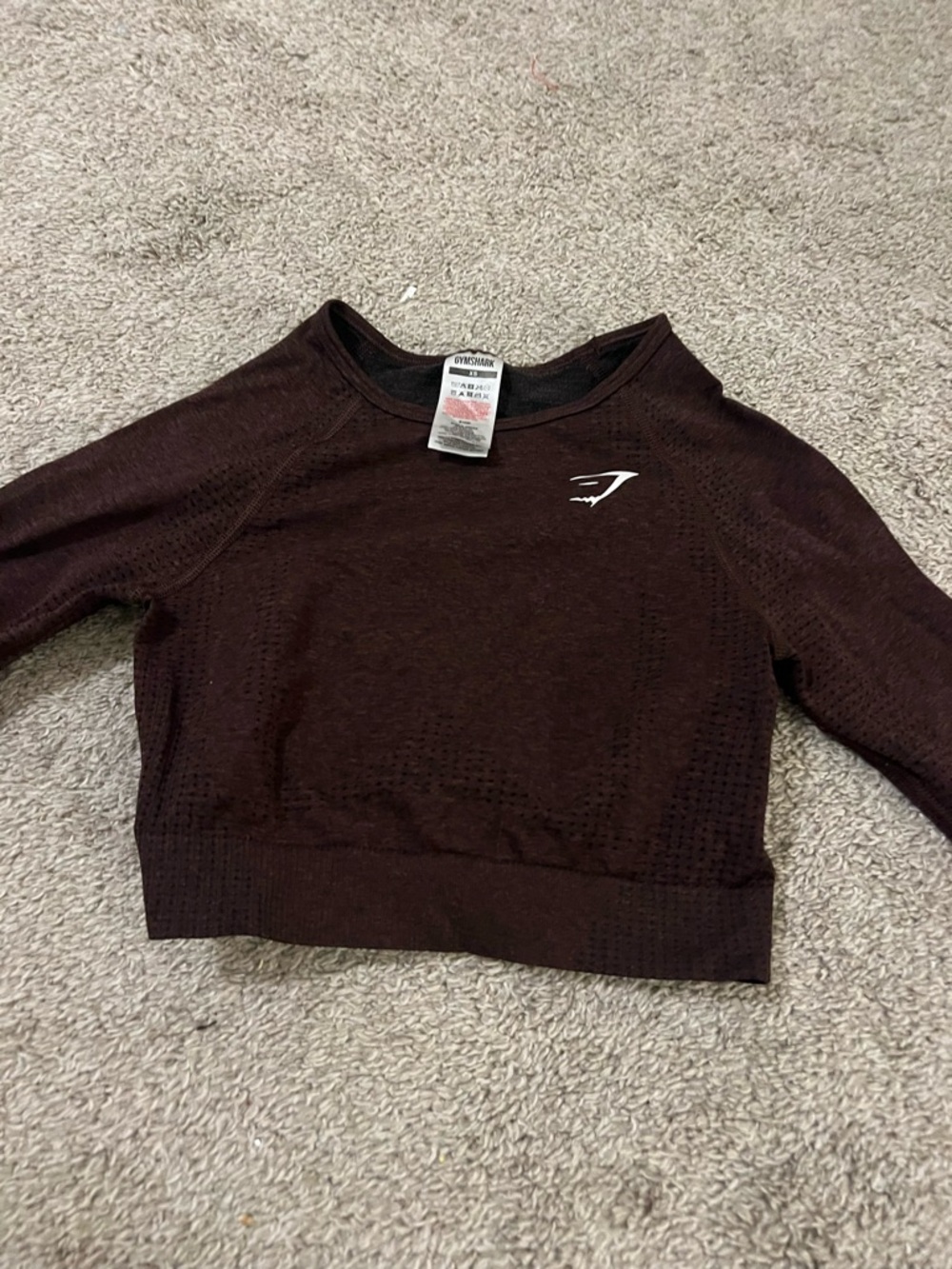 Gymshark Vital Seamless Crop Top XS Brown Long Sleeve Athletic Gym Shirt